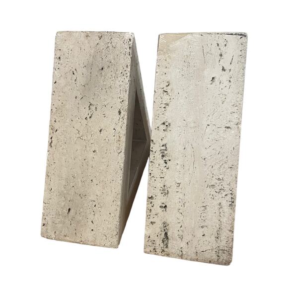 PAIR Triangle Delta Bookends Travertine Stone Home Decor Interior Design Natural - Picture 4 of 10